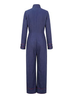 Women's Denim Wide Leg Stand Collar Jumpsuit