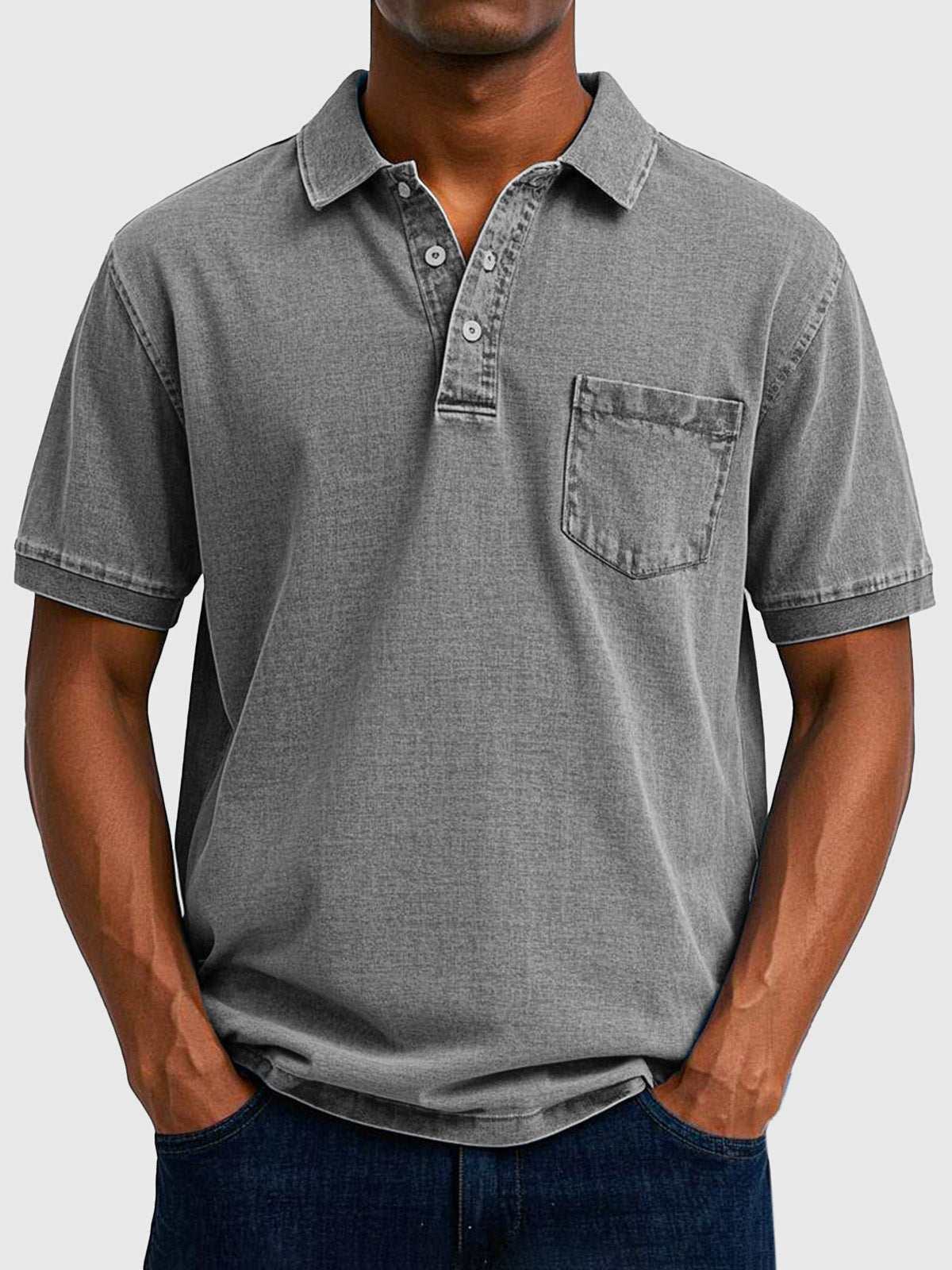 Men's Cotton Denim Short Sleeve Polo