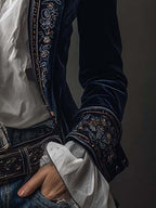 Women's Floral Embroidered Velvet Long Jacket