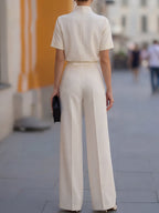 Women's High-Neck Wide-Leg Pant Set