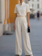 Women's High-Neck Wide-Leg Pant Set