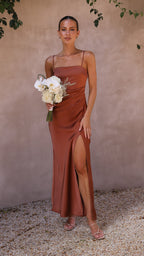 Ilana Satin Spaghetti Strap Maxi Dress – High Slit