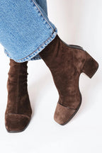 Women's Suede Boots - Square Toe Heeled