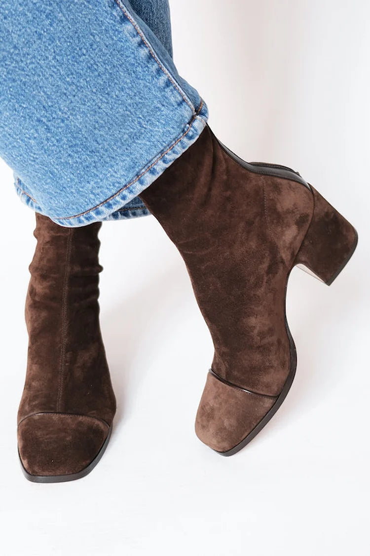 Women's Suede Boots - Square Toe Heeled