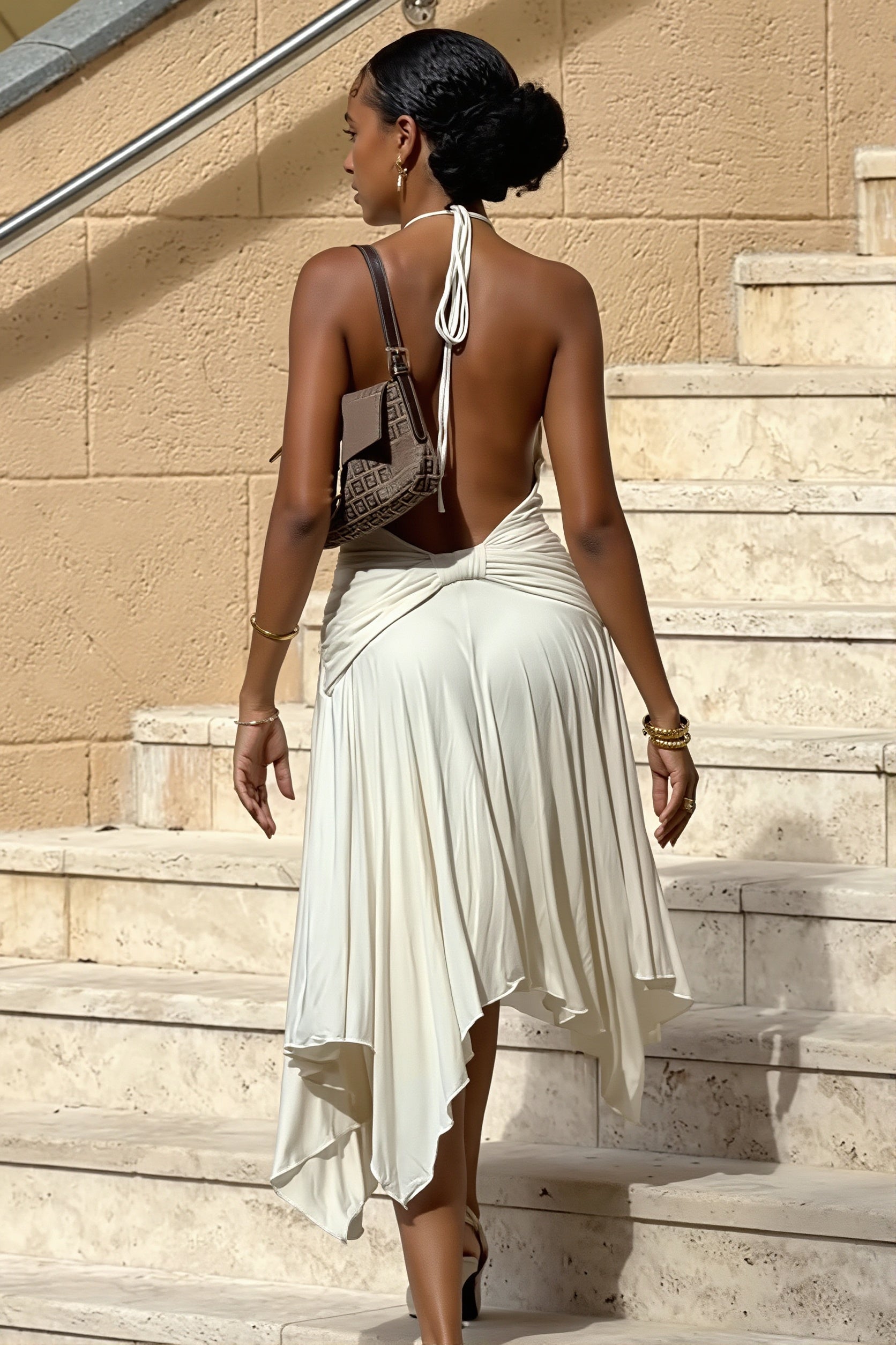 Luna | Halter A-Line Maxi Dress - Asymmetrical Flare & Low Waist