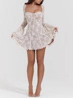Women's Sheer Lace Long Sleeve Mini Dress