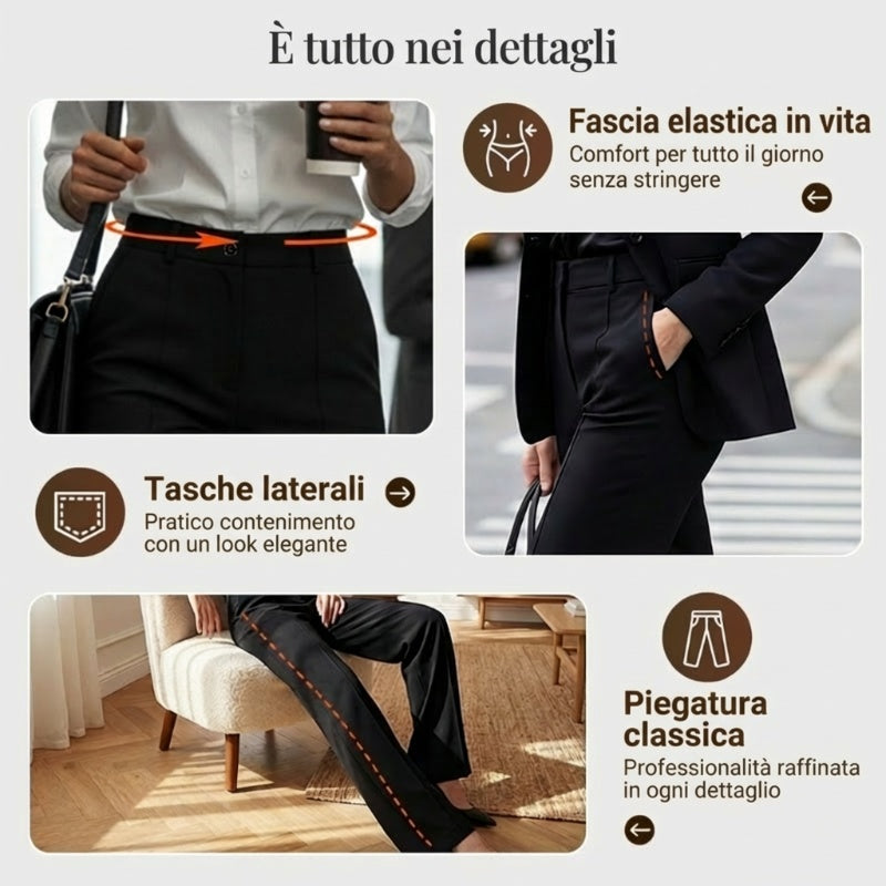 High-waisted women's trousers, flowing and elegant