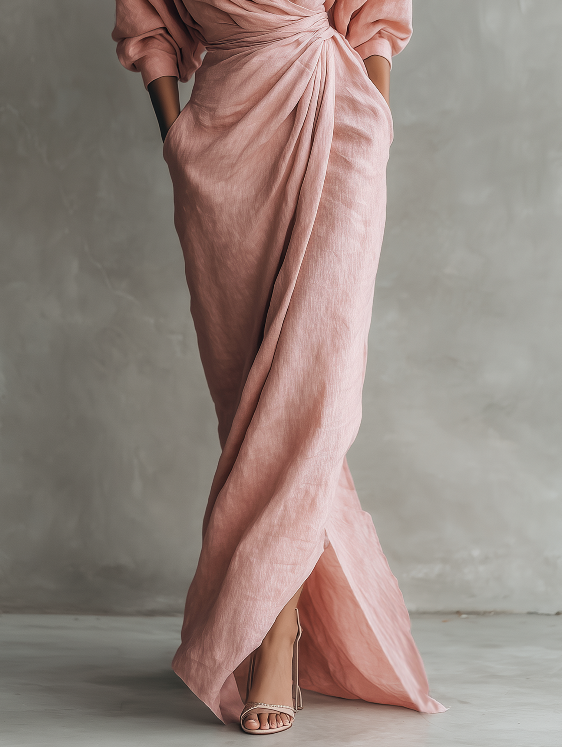 Women's Elegant Wrap V-Neck Linen Maxi Dress