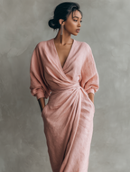 Women's Elegant Wrap V-Neck Linen Maxi Dress