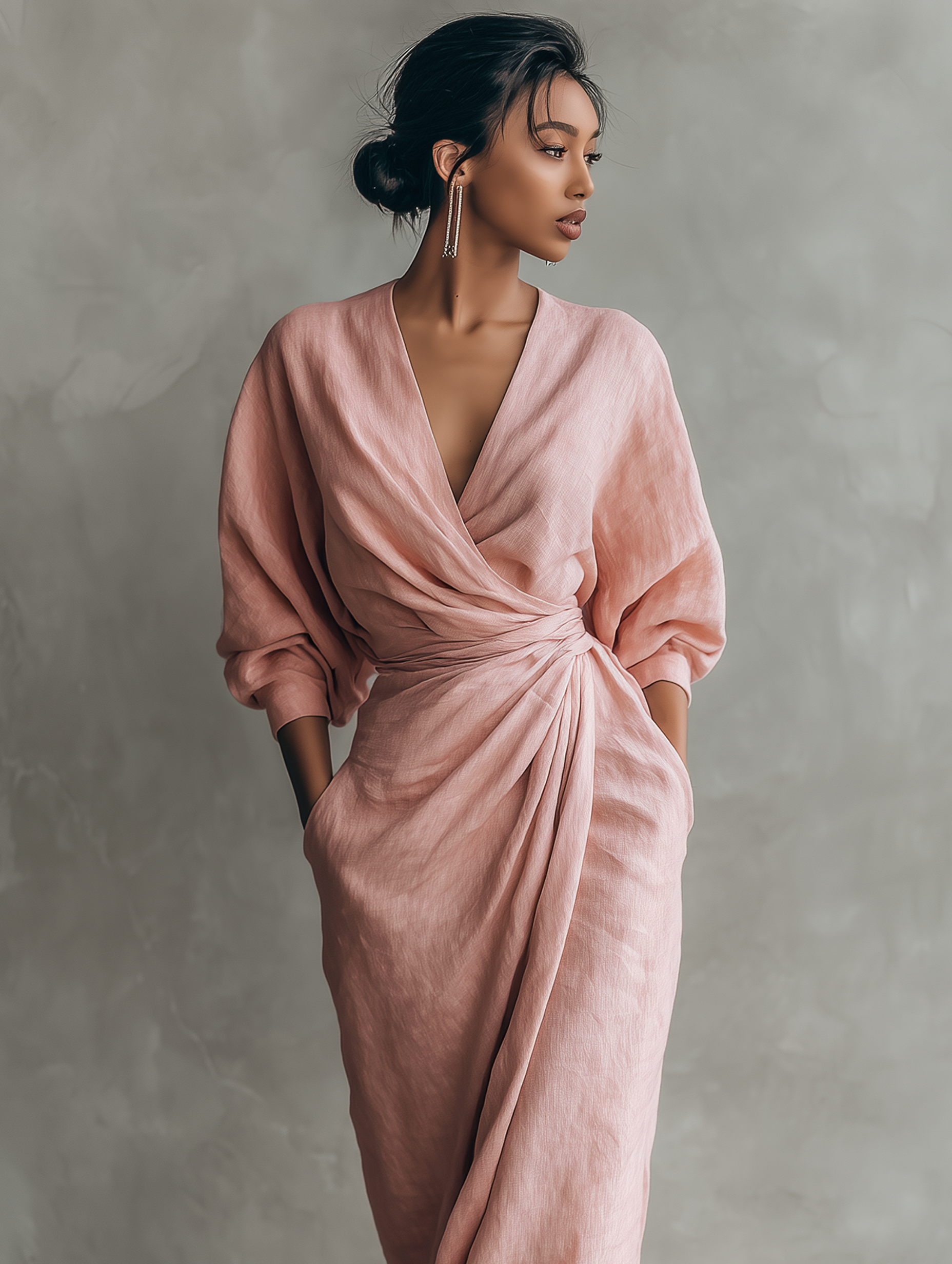 Women's Elegant Wrap V-Neck Linen Maxi Dress