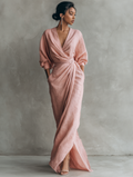 Women's Elegant Wrap V-Neck Linen Maxi Dress