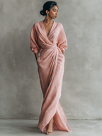 Women's Elegant Wrap V-Neck Linen Maxi Dress