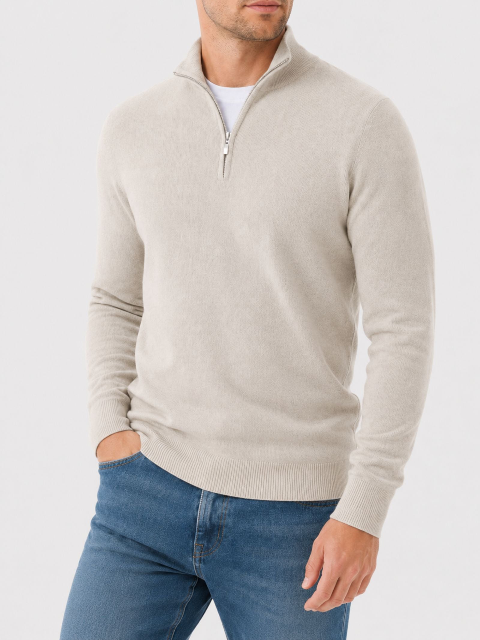 Men's V-Neck Zip Detail Jumper