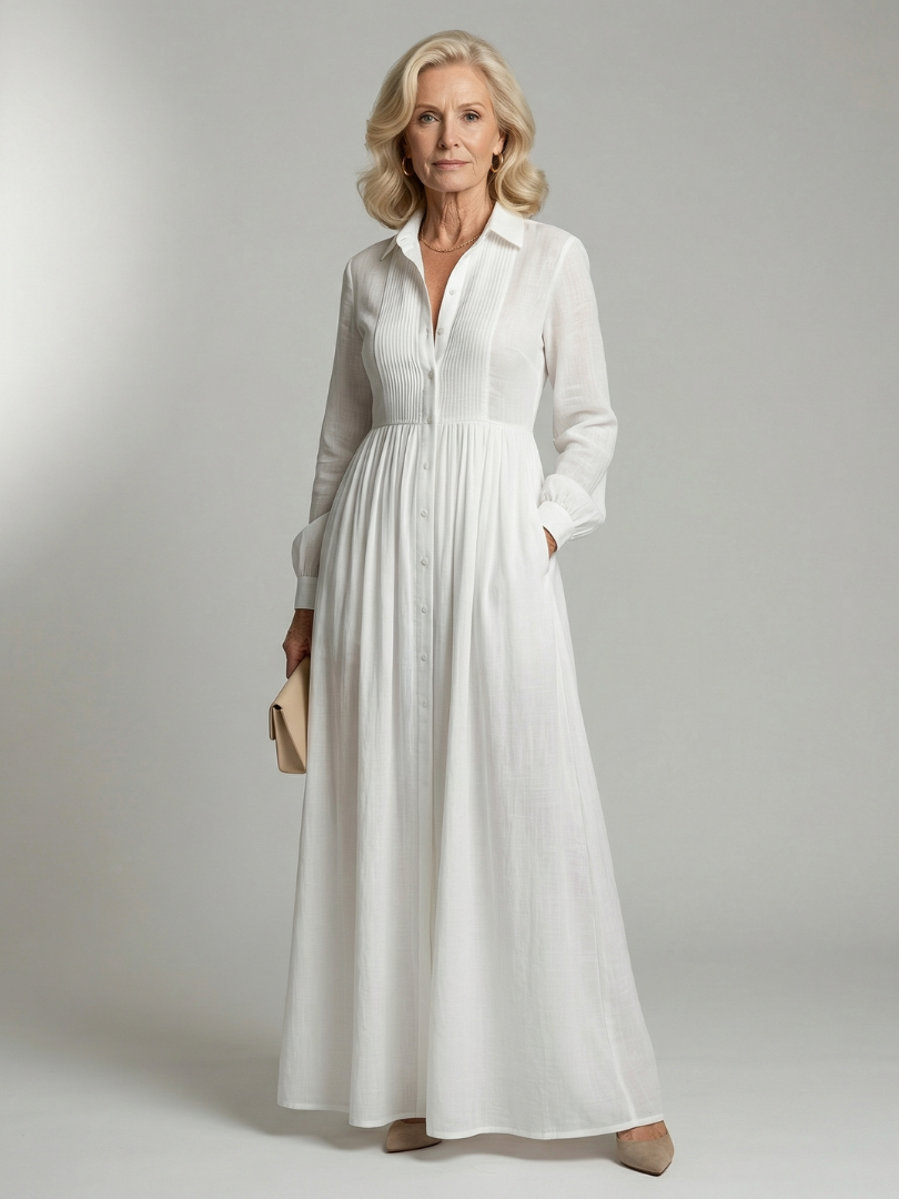 Soft Flow Button-Front Maxi Dress