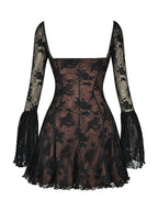 Women's Sheer Lace Long Sleeve Mini Dress