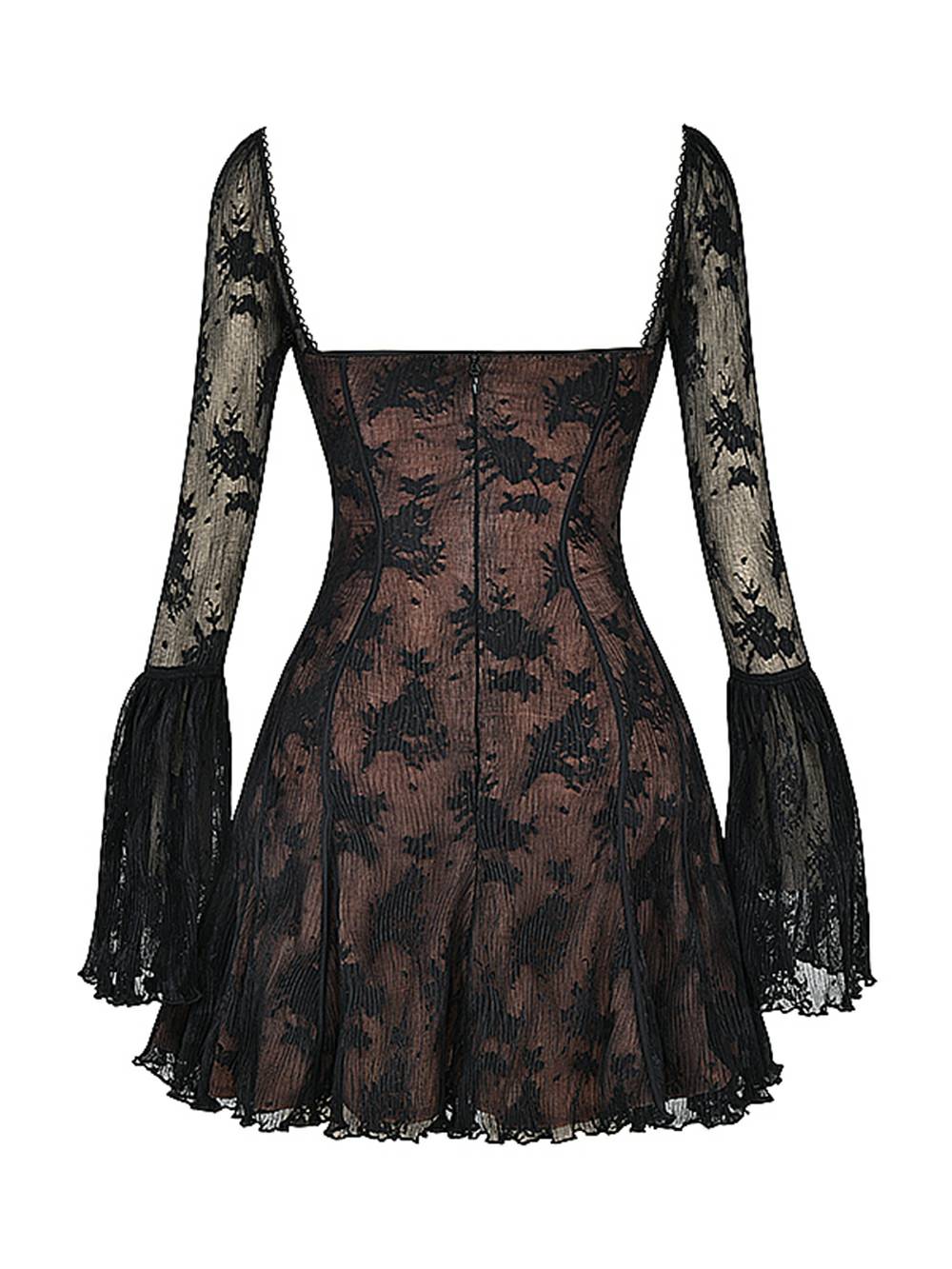 Women's Sheer Lace Long Sleeve Mini Dress