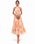 Aurora Watercolour Print Halter Neck Dress