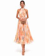 Aurora Watercolour Print Halter Neck Dress