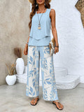 Abigail Two-Piece Set – Sleeveless Blouse, Wide-Leg Pants