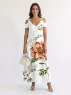 Camila | White Floral Off-Shoulder A-Line Maxi Dress