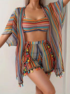 Women's 4-Piece Bikini Set – Cover-Up Shirt, Shorts