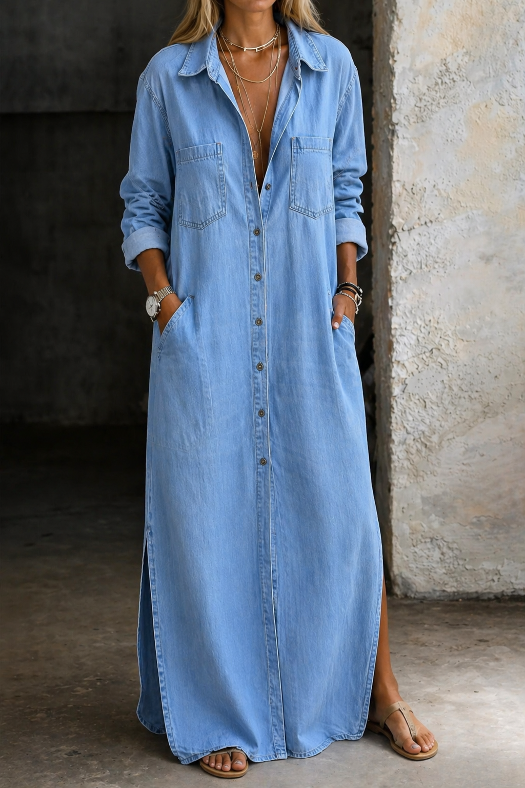 Women's Relaxed Fit Button Down Dress