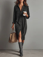 Women's Corduroy Double Pocket Midi Dress