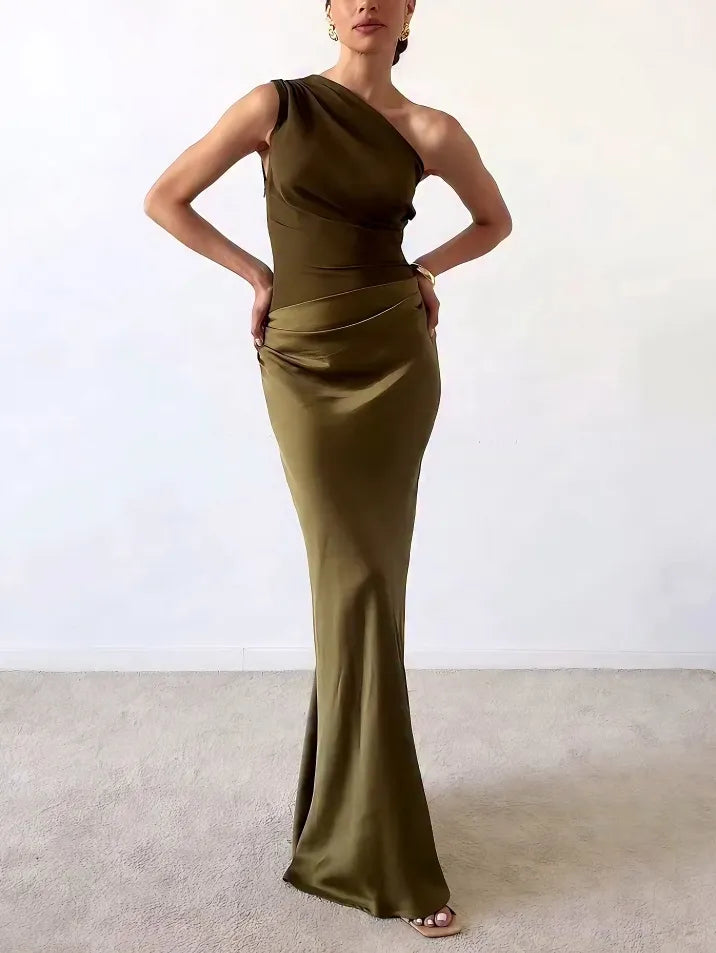 Anita One Shoulder Maxi Dress – Pleated, Party