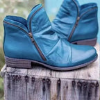Women's Ruched Leather Ankle Boots – Side Zip