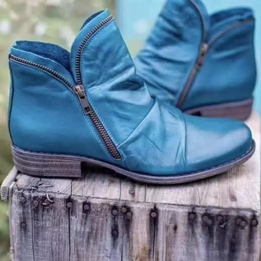 Women's Ruched Leather Ankle Boots – Side Zip