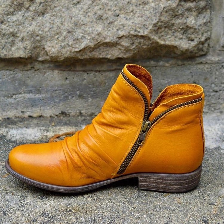 Women's Ruched Leather Ankle Boots – Side Zip