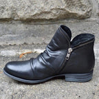 Women's Ruched Leather Ankle Boots – Side Zip