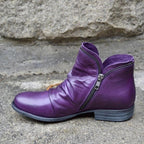 Women's Ruched Leather Ankle Boots – Side Zip