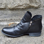Women's Ruched Leather Ankle Boots – Side Zip
