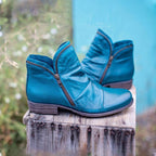 Women's Ruched Leather Ankle Boots – Side Zip