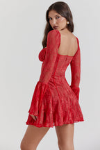 Women's Sheer Lace Long Sleeve Mini Dress