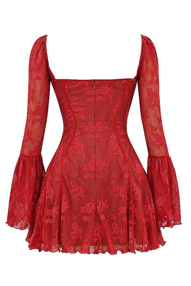 Women's Sheer Lace Long Sleeve Mini Dress