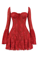 Women's Sheer Lace Long Sleeve Mini Dress