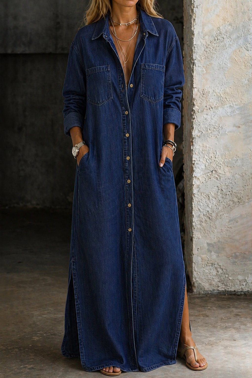 Women's Relaxed Fit Button Down Dress