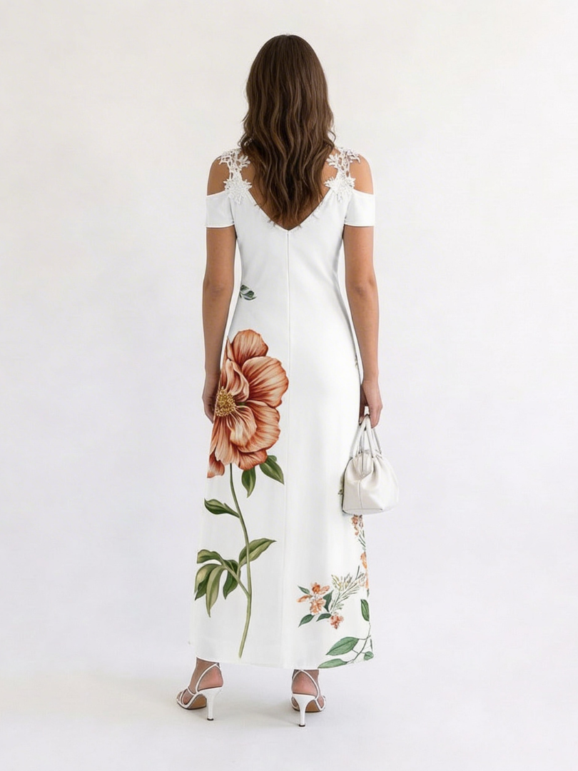 Camila | White Floral Off-Shoulder A-Line Maxi Dress