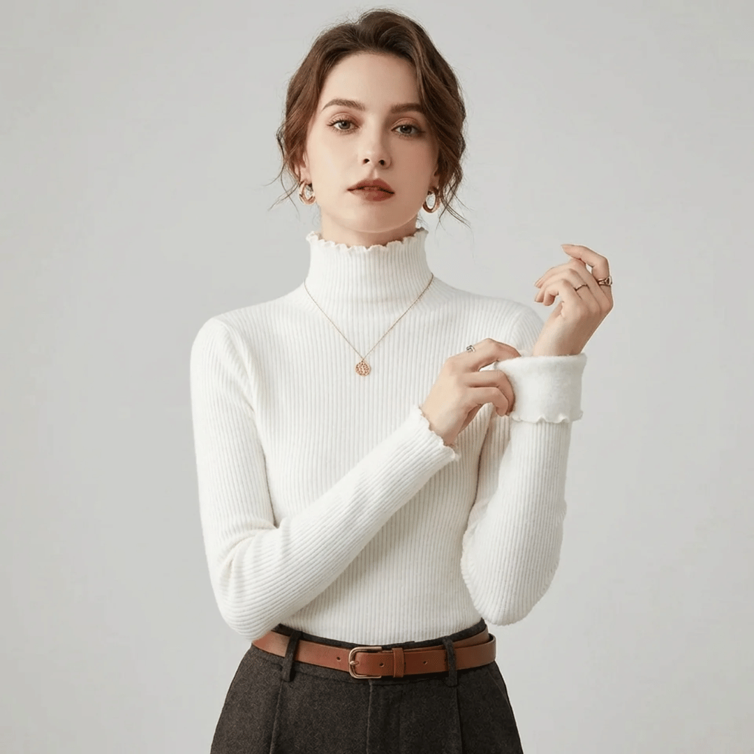 Olivia | Fleece Lined Ribbed High Neck Jumper