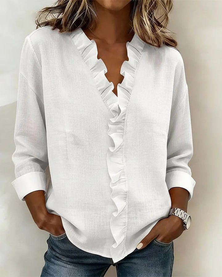 Ruffled blouse with a V-neck