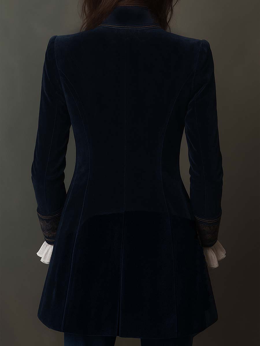 Women's Floral Embroidered Velvet Long Jacket