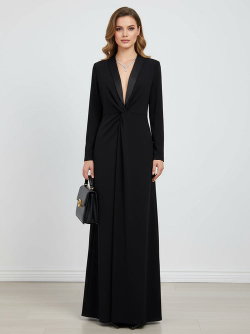 Women's Deep V-Neck Long Sleeve Maxi Dress