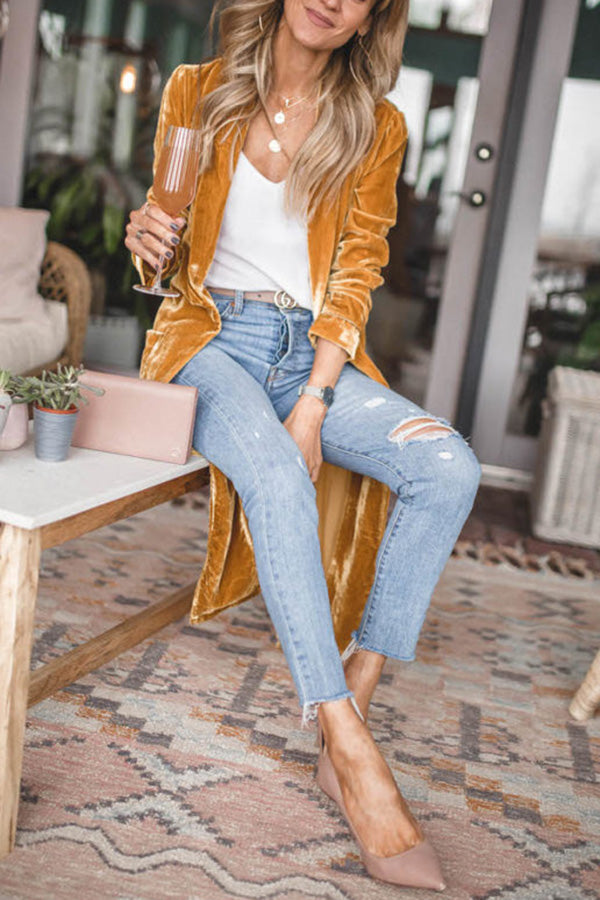 Women's Velvet Kimono Coat – Mandarin Collar