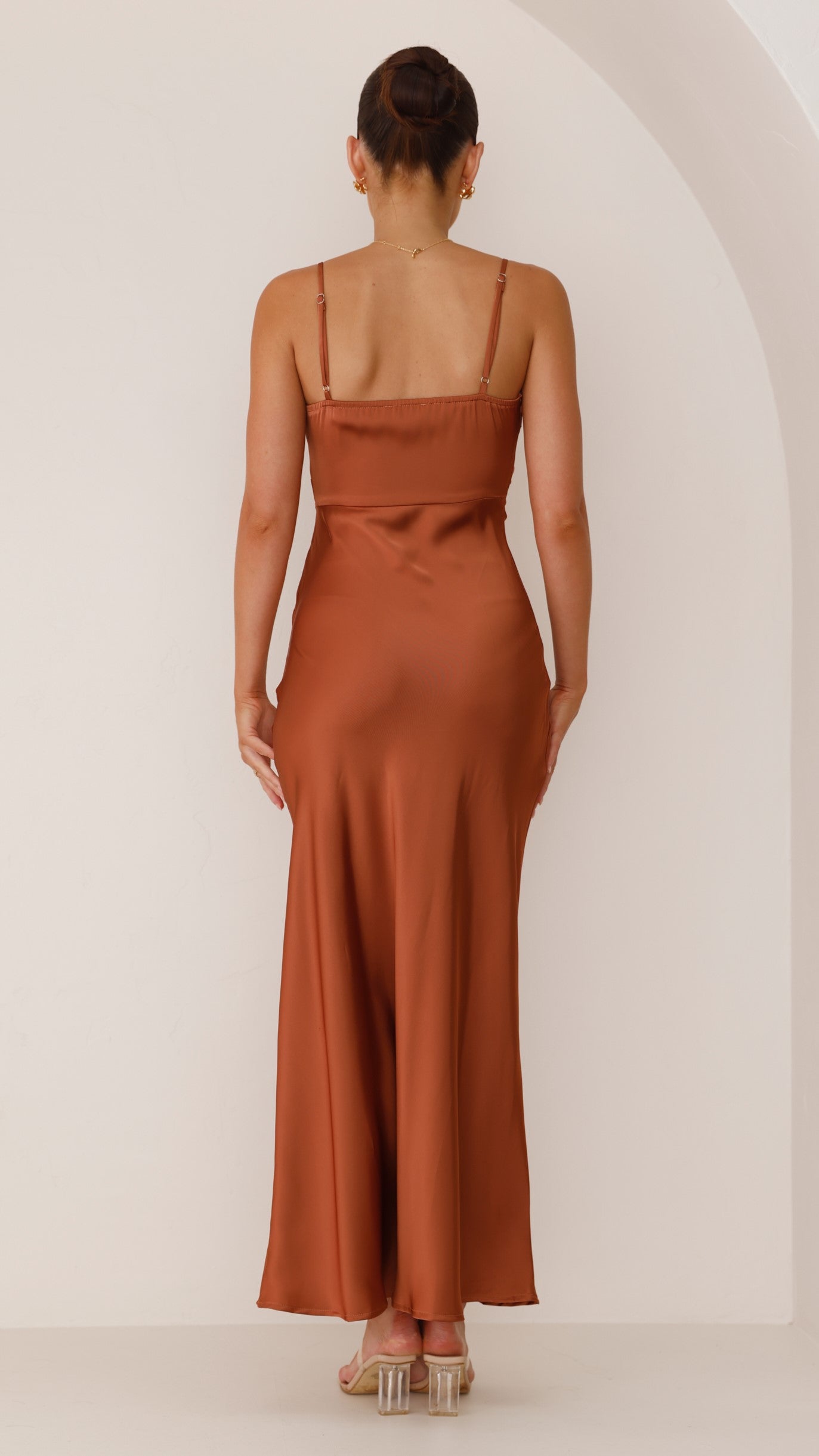 Ilana Satin Spaghetti Strap Maxi Dress – High Slit