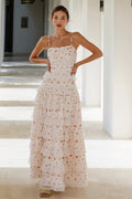 Maya | Tiered Long Sleeve Maxi Dress - Crochet Lace Trim & Ruffle Hem
