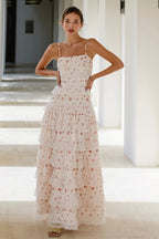 Maya | Tiered Long Sleeve Maxi Dress - Crochet Lace Trim & Ruffle Hem