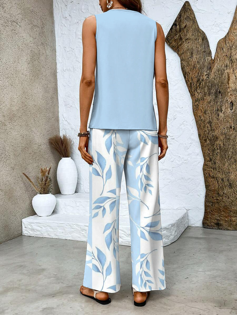 Abigail Two-Piece Set – Sleeveless Blouse, Wide-Leg Pants