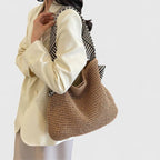 Boho woven shoulder bag tote